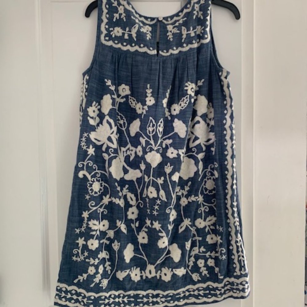 Sea embroidered chambray dress